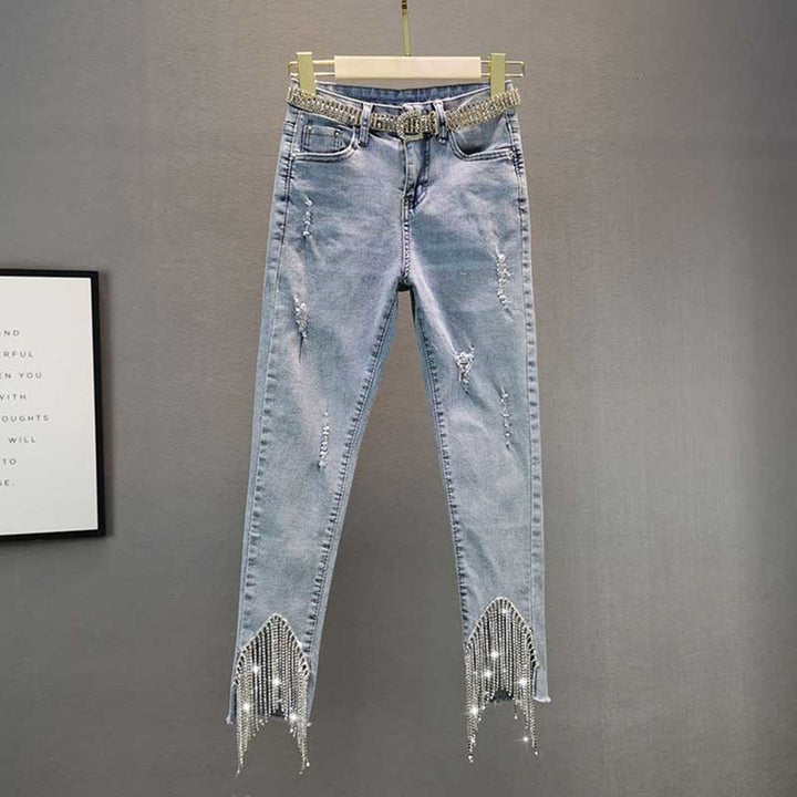 Bella™ - Rhinestone Fringed Jeans