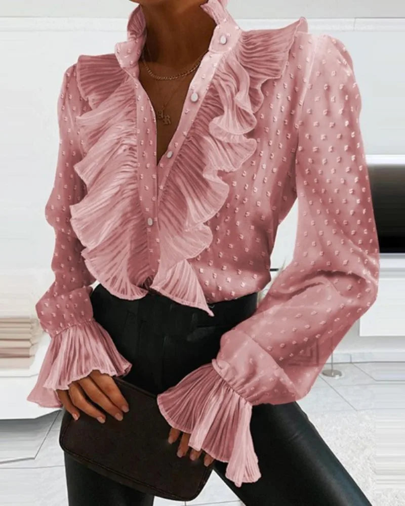 Matilda - Elegant long-sleeved blouse with trendy ruffled design