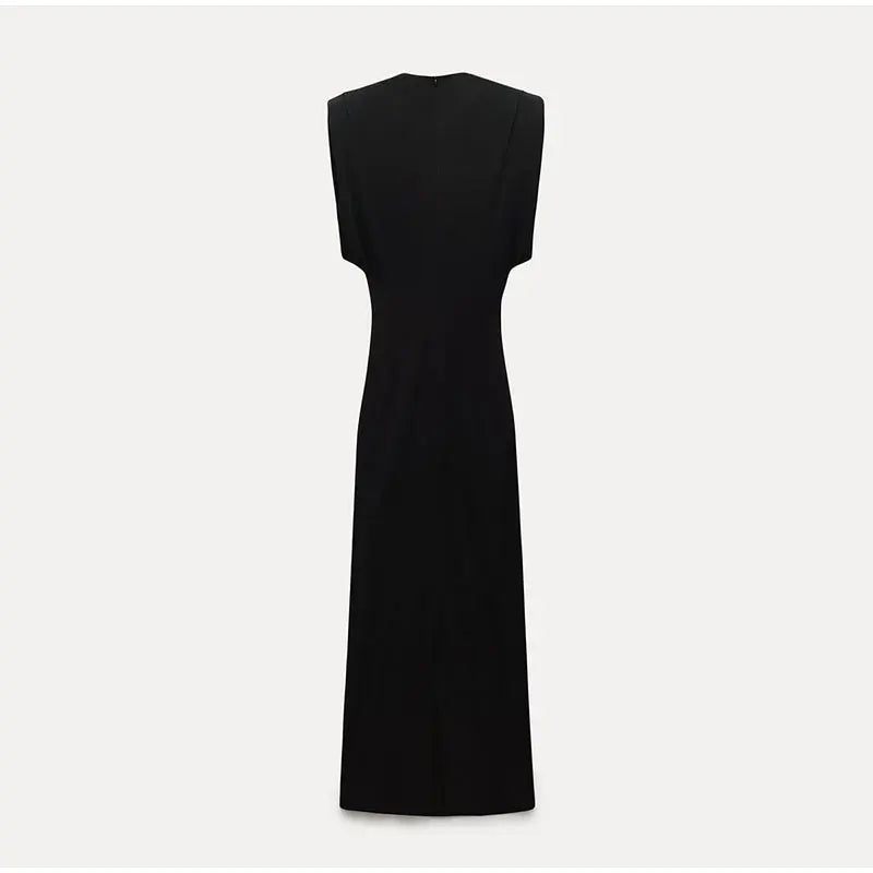 Sienna™ - Elegant Black Midi Dress