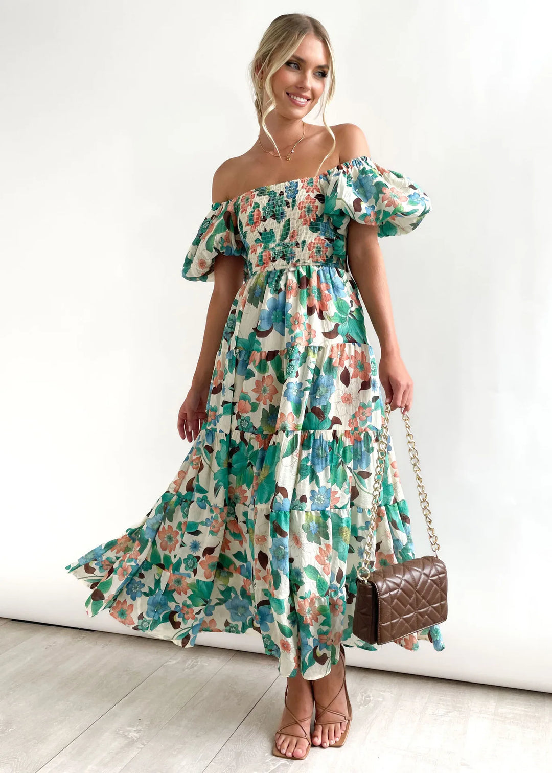 Glenda - Enchanting Midi Dress with Floral Print