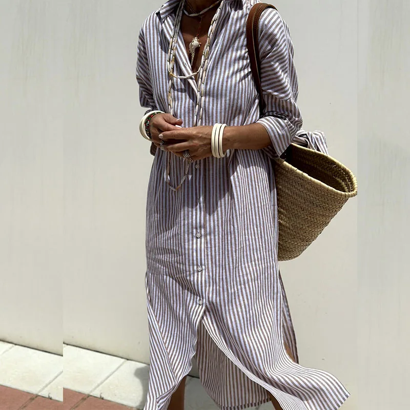 Alba™ - Elegant striped shirt dress