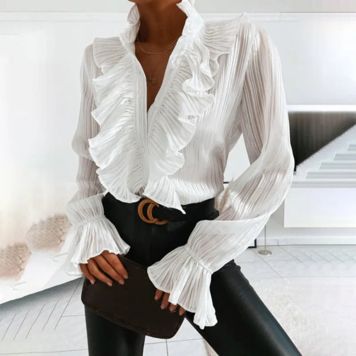 Matilda - Elegant long-sleeved blouse with trendy ruffled design