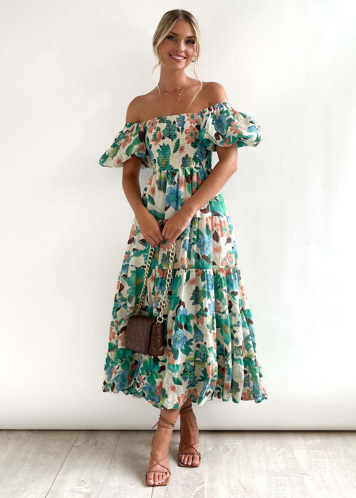 Glenda - Enchanting Midi Dress with Floral Print