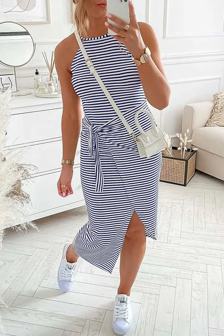 Chloe™ Striped Halter Neck T-Shirt Dress