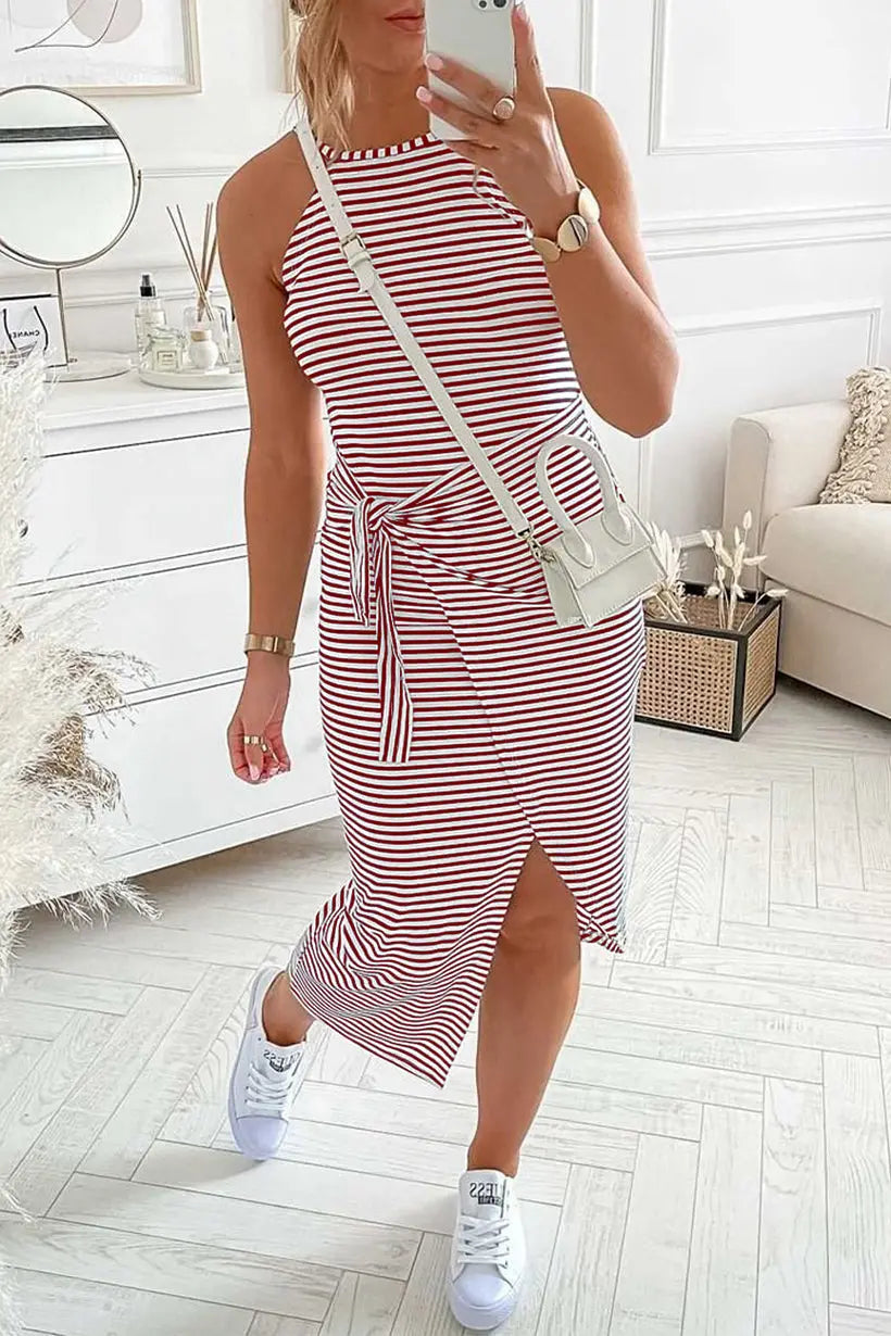 Chloe™ Striped Halter Neck T-Shirt Dress