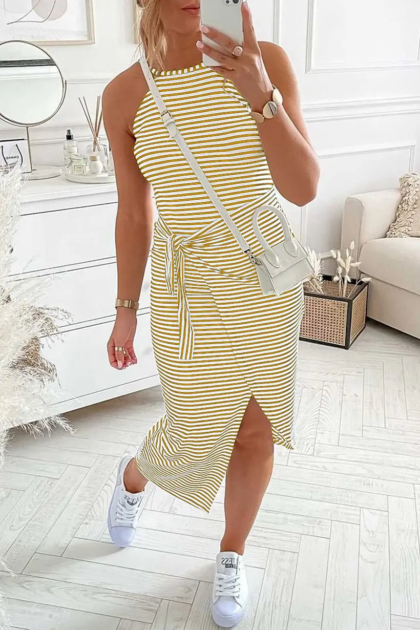 Chloe™ Striped Halter Neck T-Shirt Dress