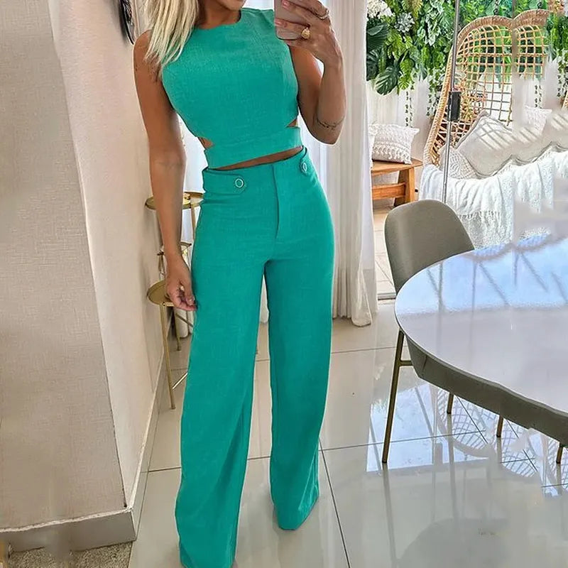 Alice™ - Chic cropped top and high waist pants set