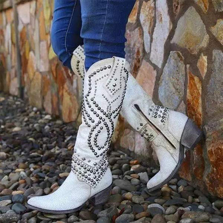 JOAN - Stylish Boots with Chic Metallic Studs and Elegant High Heel