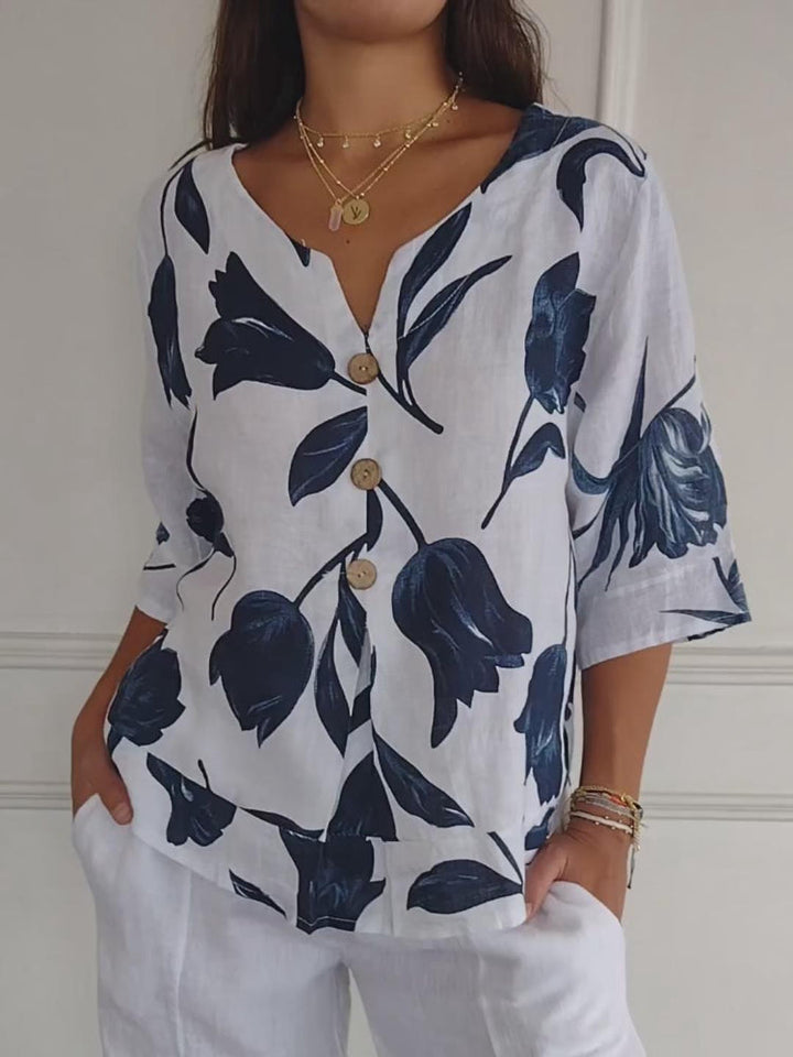 Maica - Stylish V-neck Top with Trendy Oversized Sleeves for Women