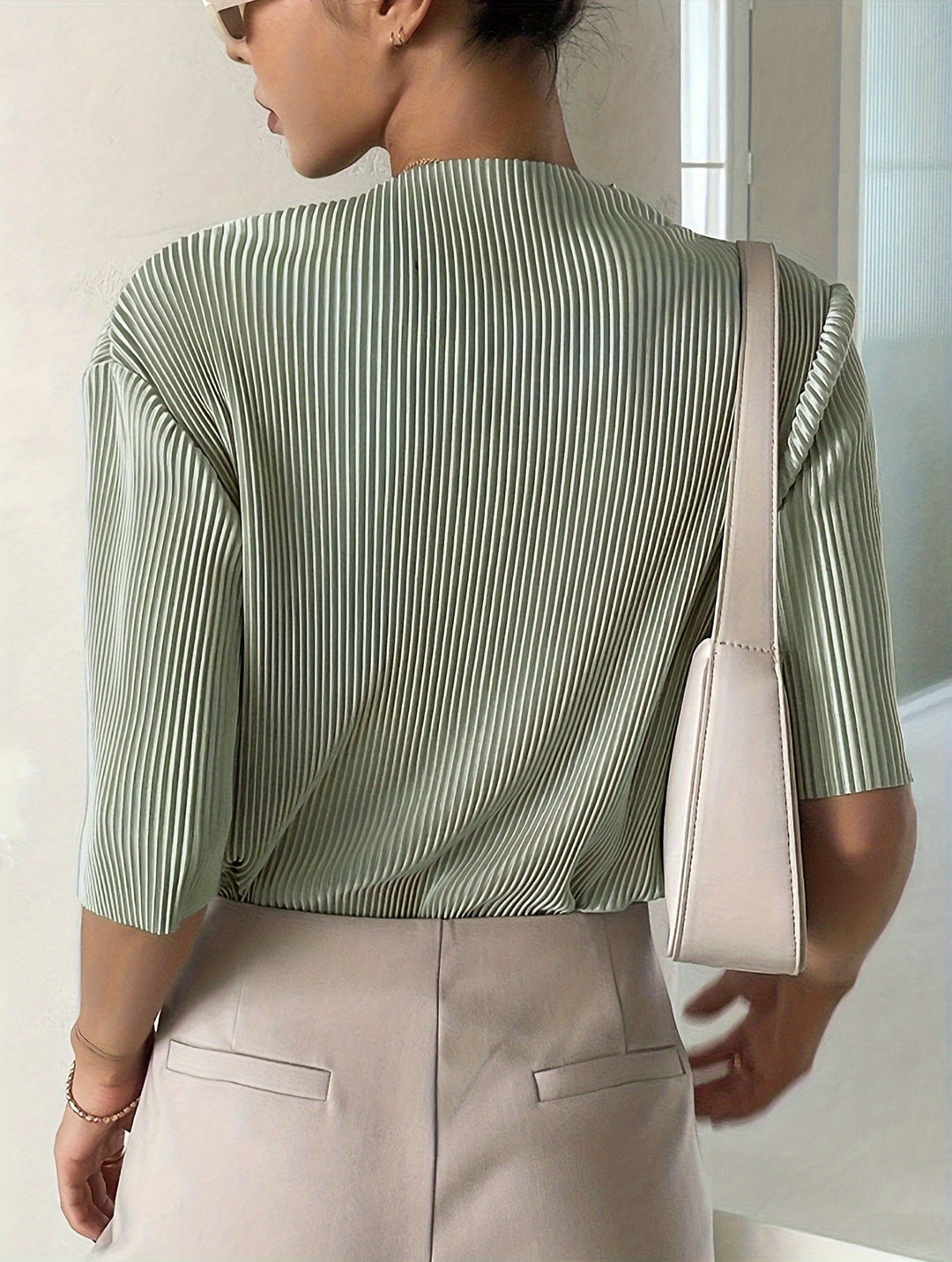 Marie - Elegant White Pleated Blouse for Women