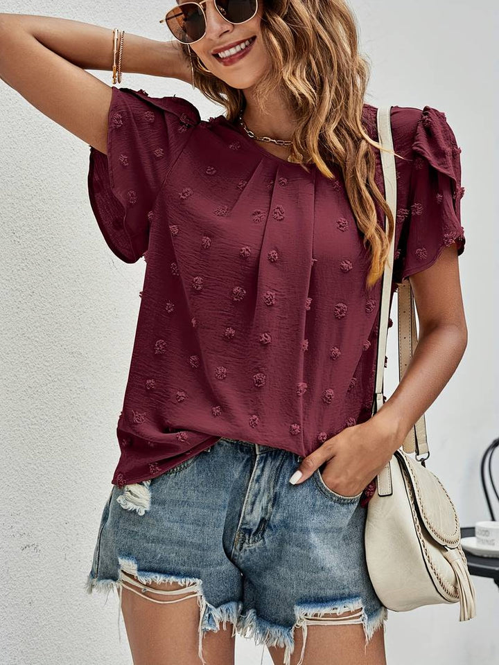 Charice - Enchanting Swiss Shirt with Petal Sleeves for Women