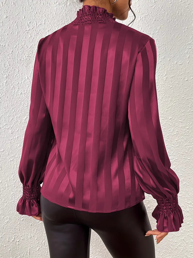 Camila - Elegant Autumn Chic Blouse with Raffled Details and Round Neckline for Women