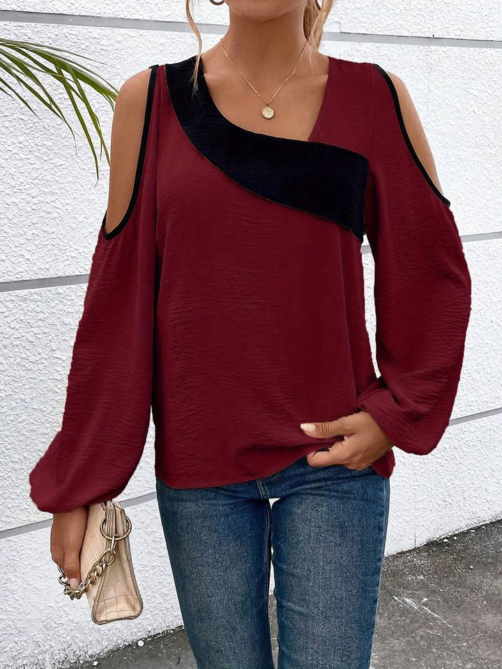 Elegant Colourful Blouse with Square Neckline and Long Sleeves