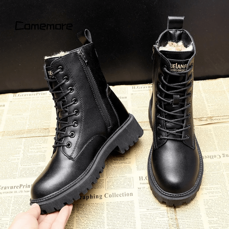 Rosa™ - Black Leather Winter Boots