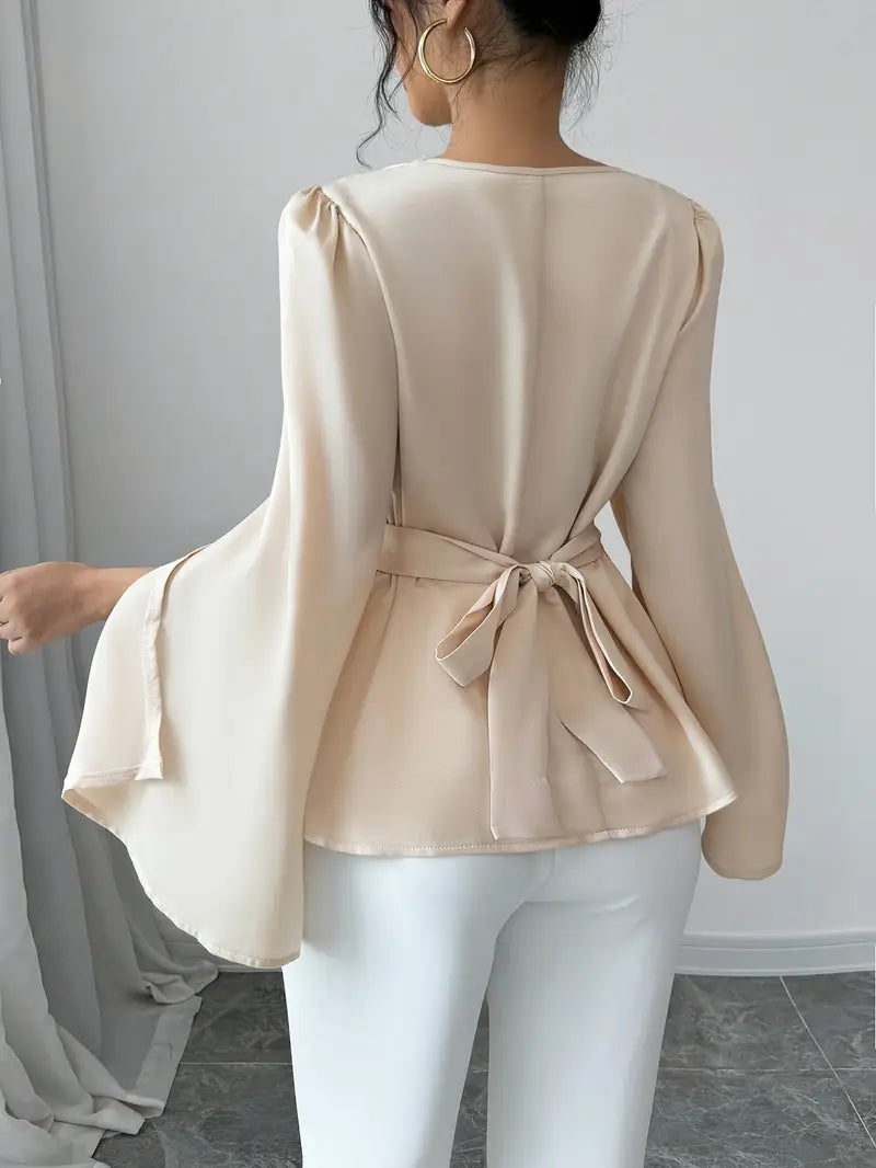 Elegant Apricot Colour Top with Bell Sleeves for Women - Perfect for a Stylish Autumn Look!