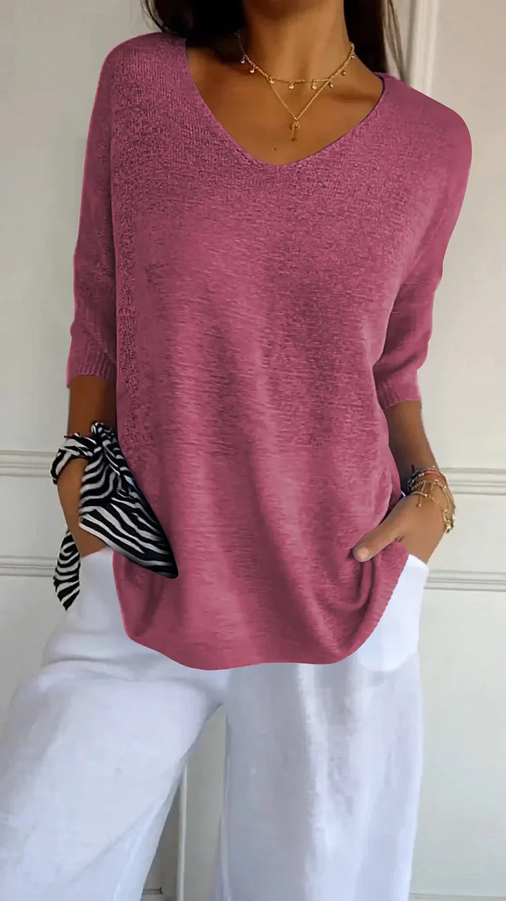 Mia™ - Cozy Top with Knitted V-Neck