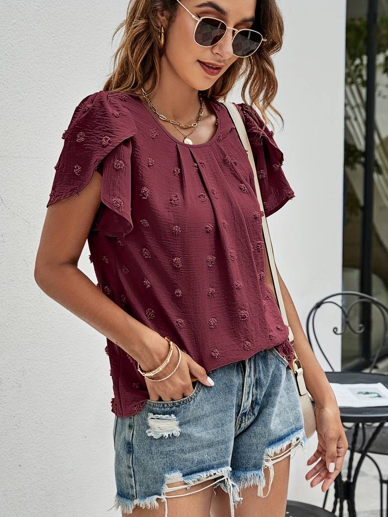 Charice - Enchanting Swiss Shirt with Petal Sleeves for Women