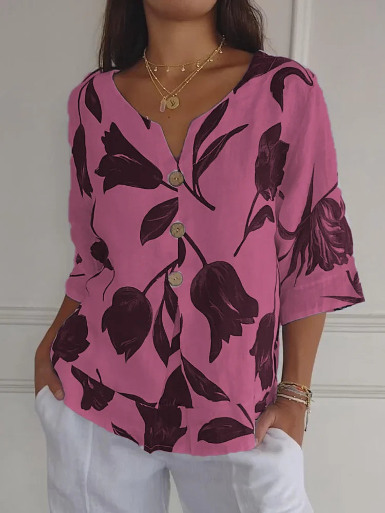 Maica - Stylish V-neck Top with Trendy Oversized Sleeves for Women