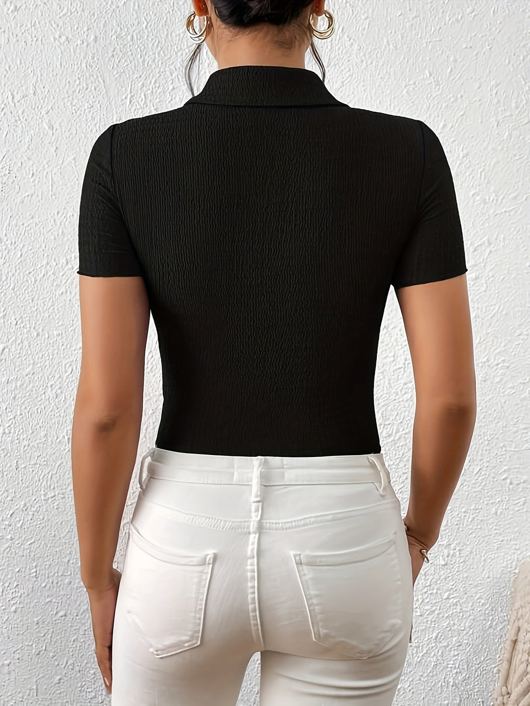 Maya - Stylish Black Blouse with Cute Heart-shaped Buttons for Women