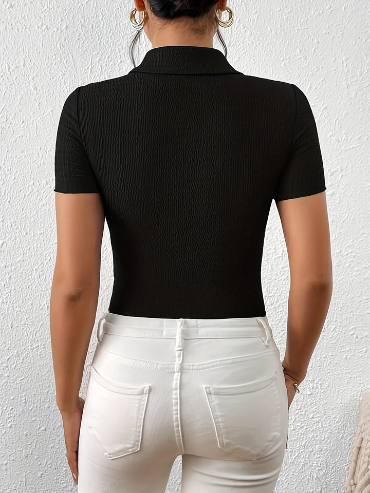 Maya - Stylish Black Blouse with Cute Heart-shaped Buttons for Women