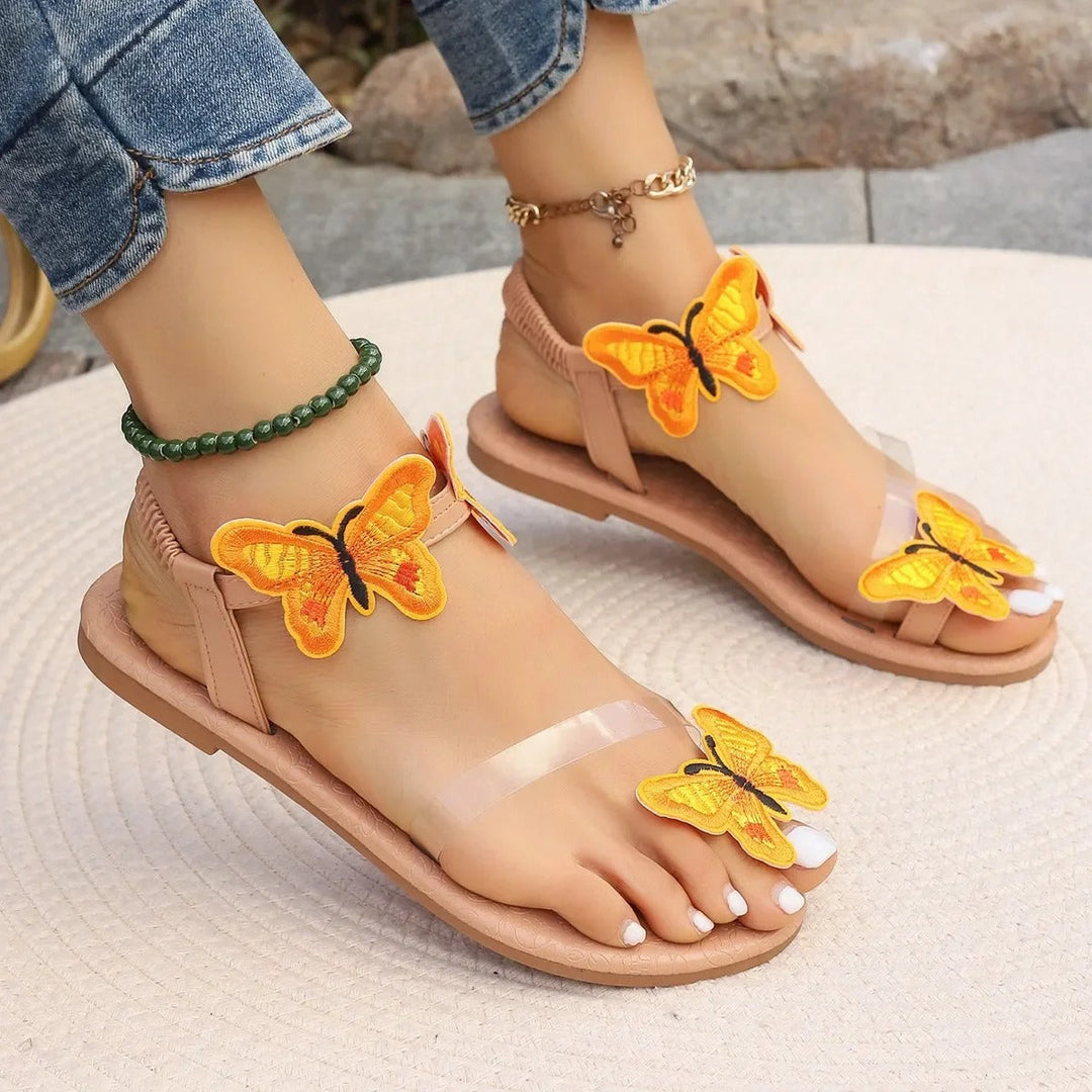 Women's Sandals with Butterfly Decoration - Beverly Flat Style