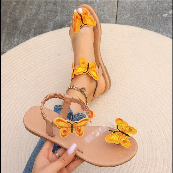 Women's Sandals with Butterfly Decoration - Beverly Flat Style