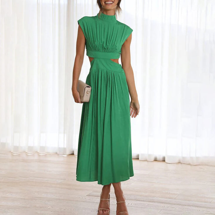 Ilaria™ - Pleated Dress with High Neck