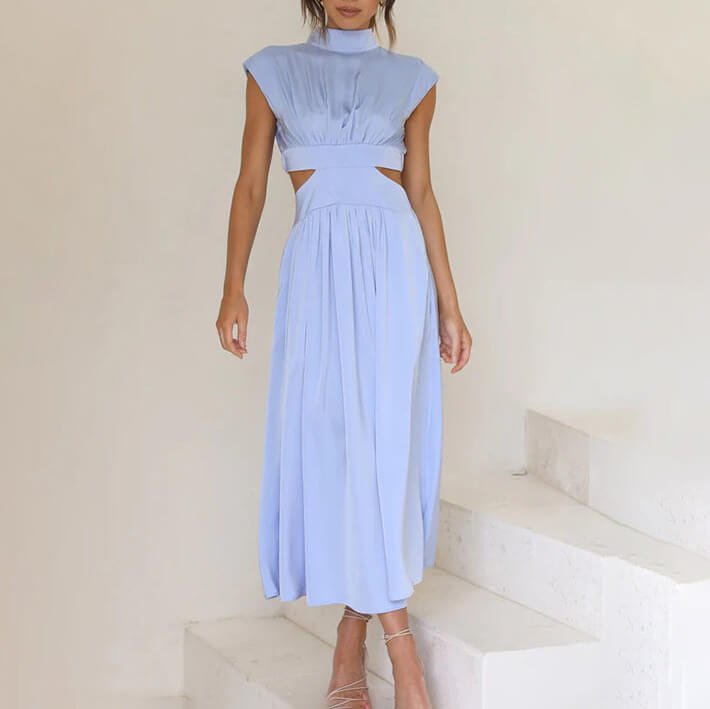 Ilaria™ - Pleated Dress with High Neck