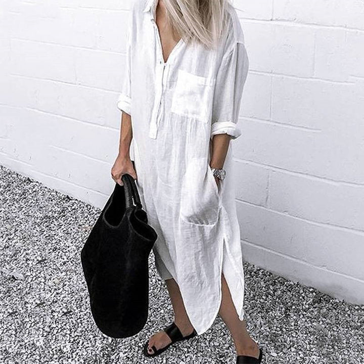 Maddie - Elegant Long Linen Maxi Dress